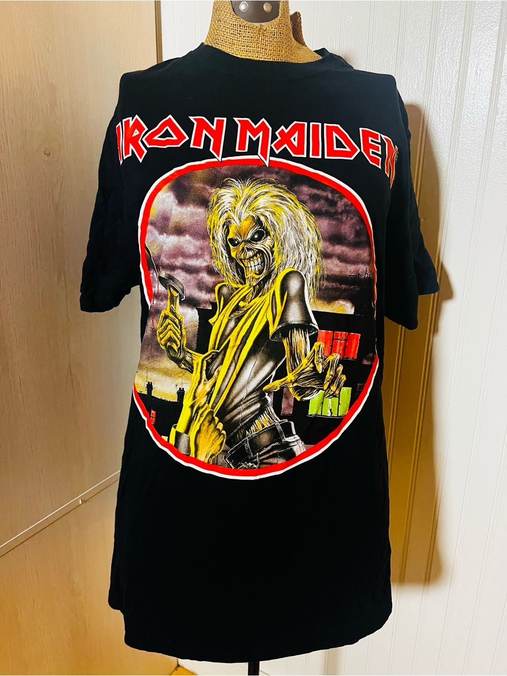 Black Graphic Iron Maiden Band Tee - Black/Yellow Artwork